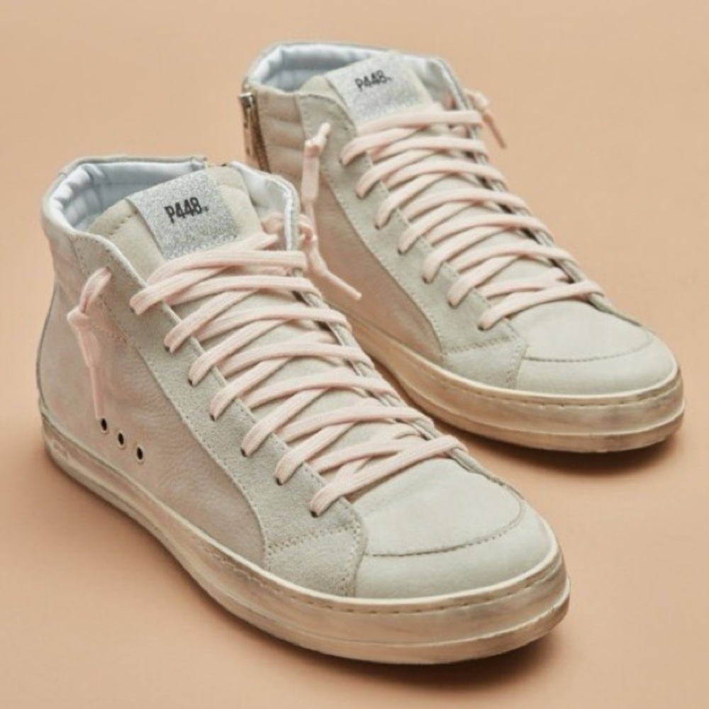 P448 Women's Beige and Pink High-Top Skate Sneakers